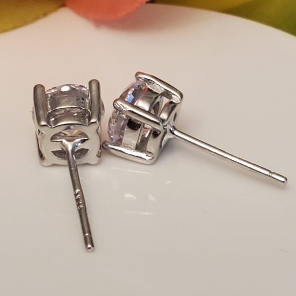 NEW Sterling Silver Diamond Earrings - Picture 4 of 6